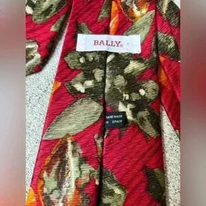BALLY 100% SILK GREEN,RED & GOLD DESIGNER LUXURY MEN’S VINTAGE NECK TIE